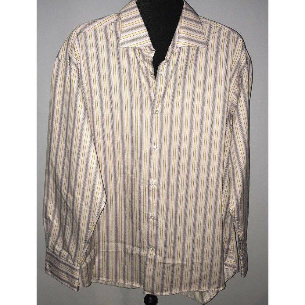 Vluxe Button Up Shirt Mens Size XXL 45 46 17 3/4-18 Pink Black Multi Stripe LS